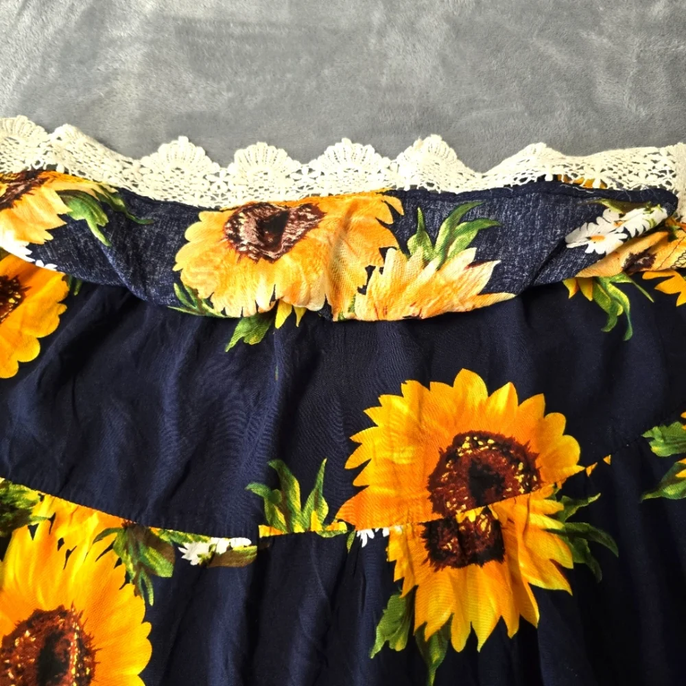 2/$30 Umgee Strapless Sunflower Sun Dress Sz S Oversize Boho Prairie Cottagecore